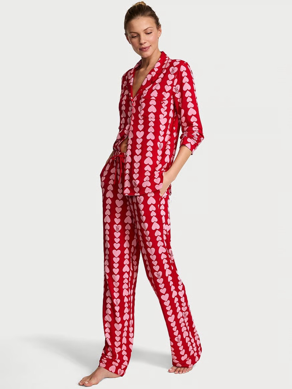 Victorias Secret SoSoft Modal Lipstick/Petal Pink Heart Short Pajama Set S